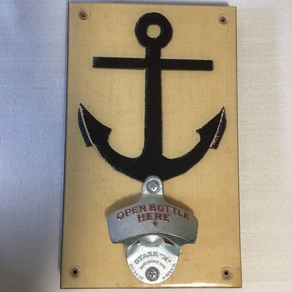 Nautical Anchor Wall Bottle Opener Wood & Metal Sweet Art Attack Made USA NWOT - Picture 1 of 8